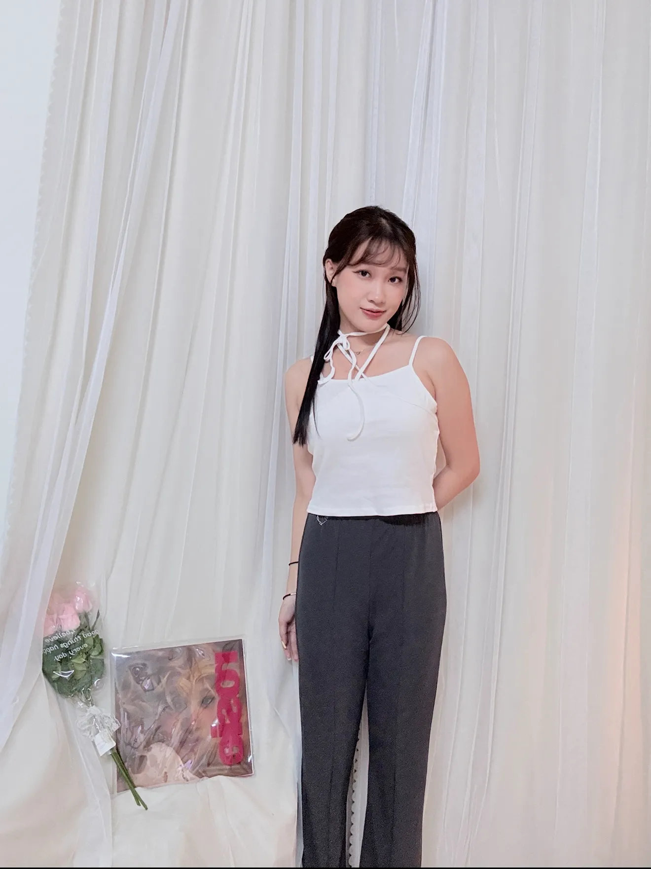 夏日心機-綁帶繞脖假兩件背心