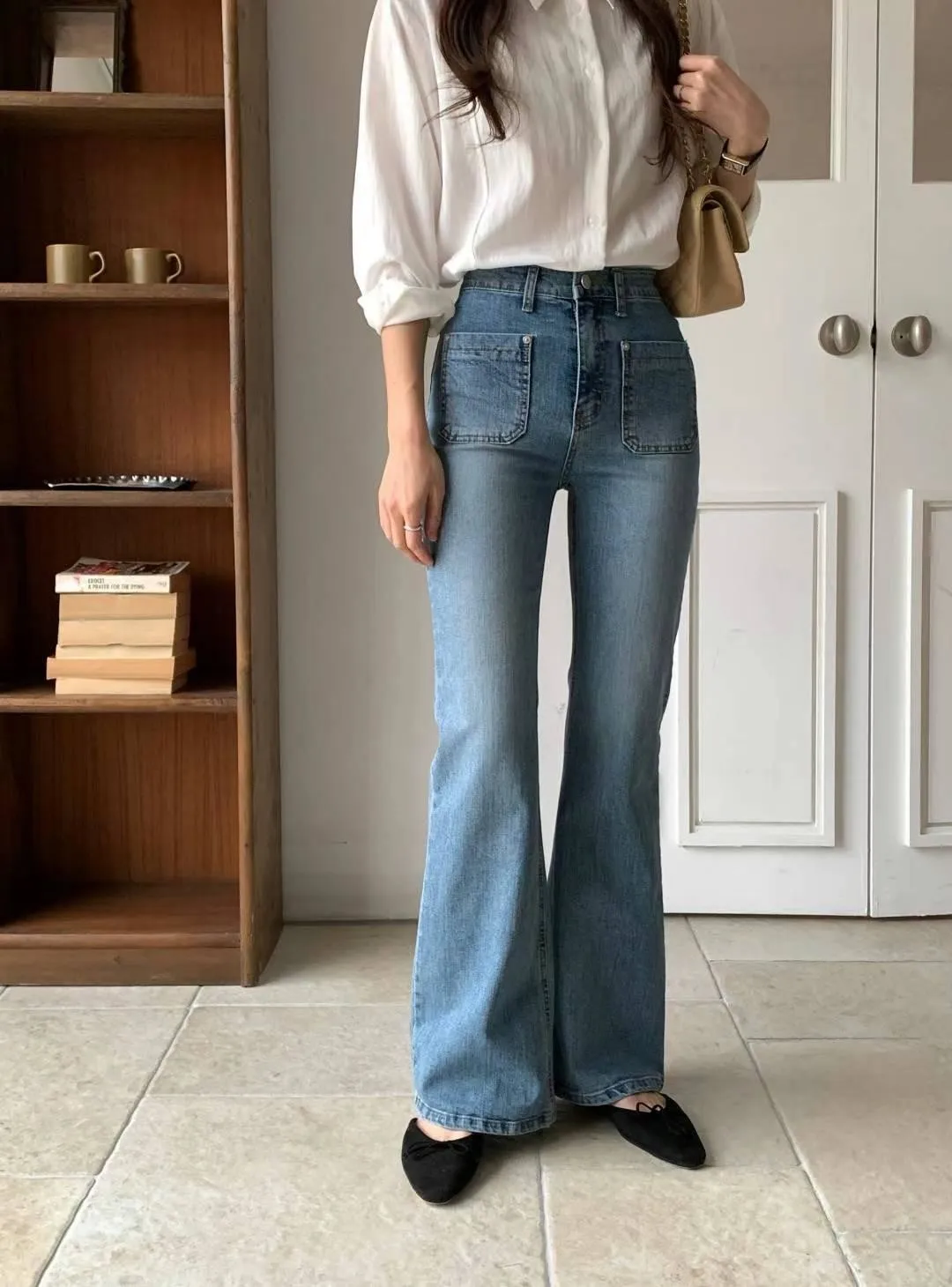 正韓雙口袋修身顯瘦長褲