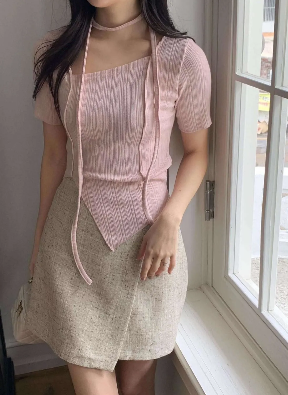 正韓飄帶掛薄針織衫