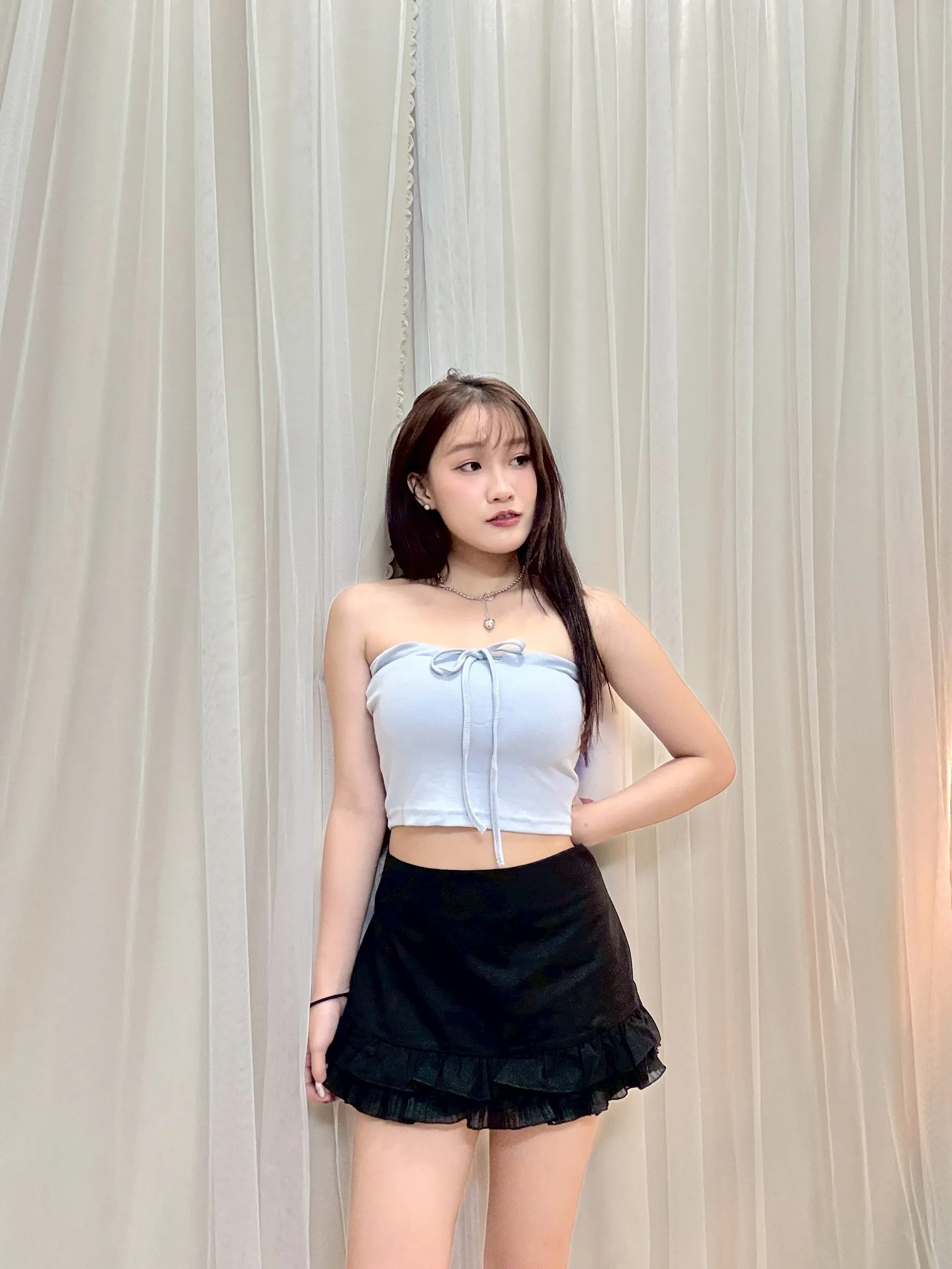 性感韓女-平口前抽繩罩杯背心