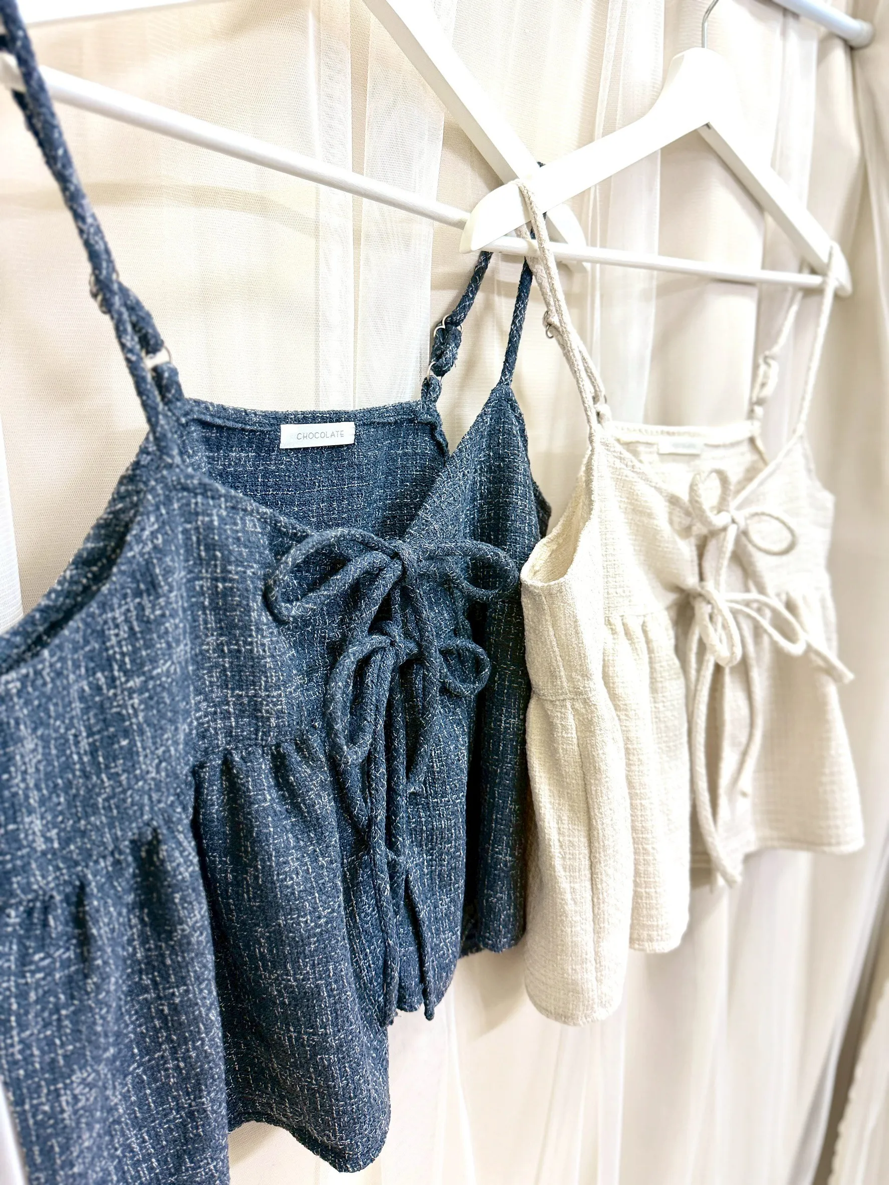 日系疊穿-細肩小香格紋雙綁帶背心