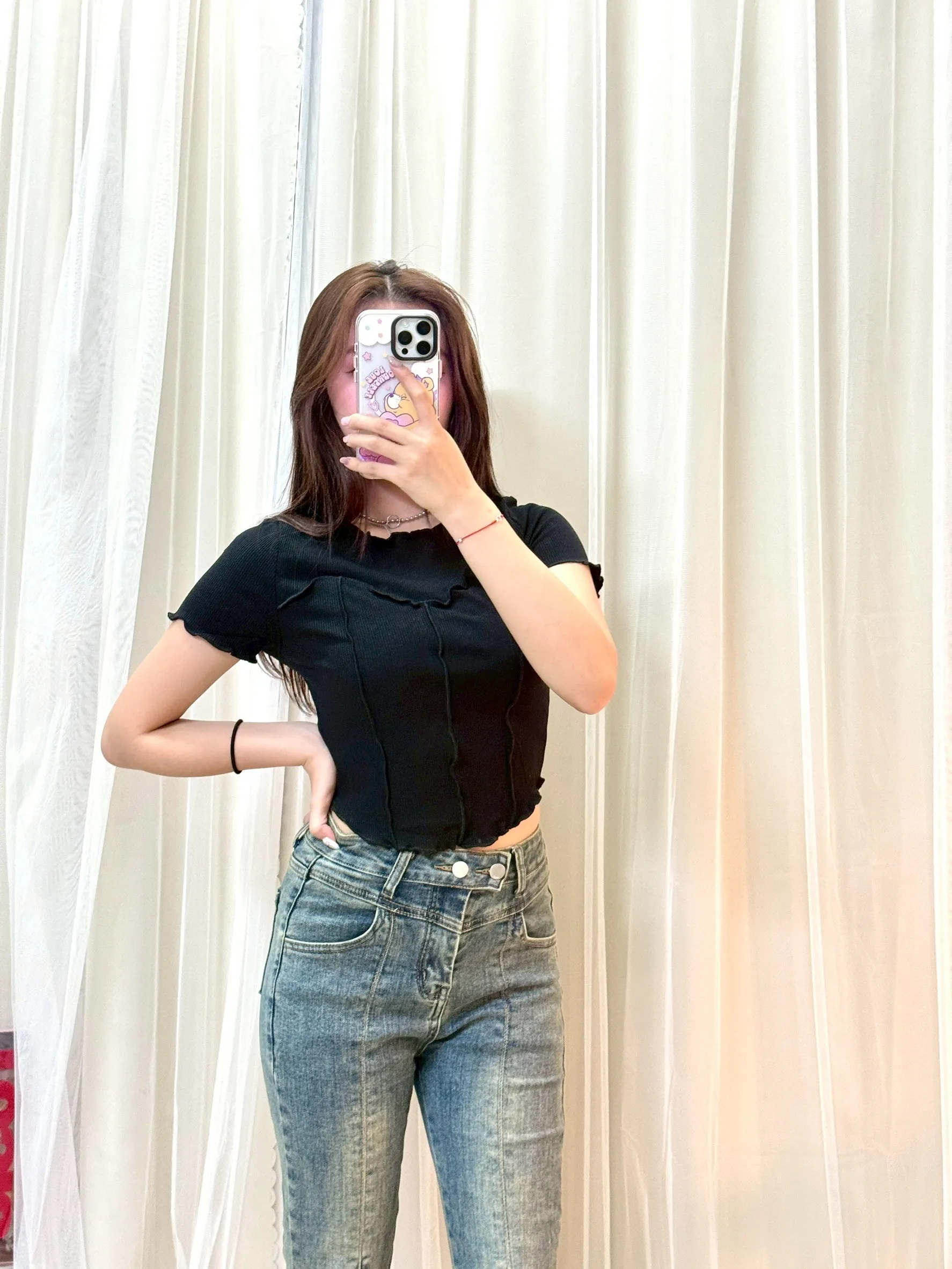 吸睛韓風-木耳邊中車線上衣