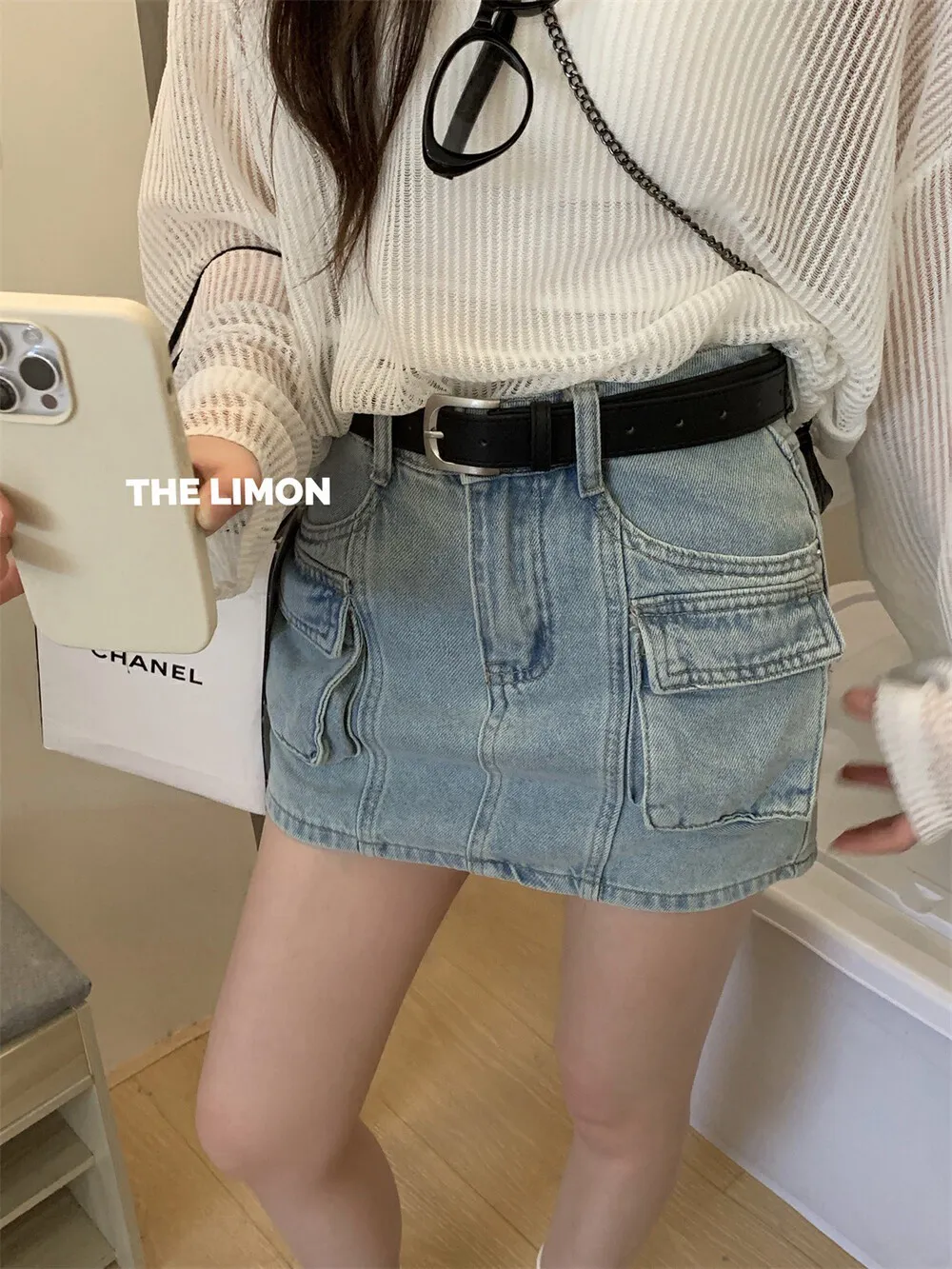 美式復古－美式復古工裝口袋半身裙＋腰帶