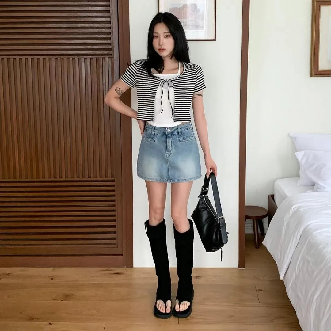 正韓條紋綁帶小外套