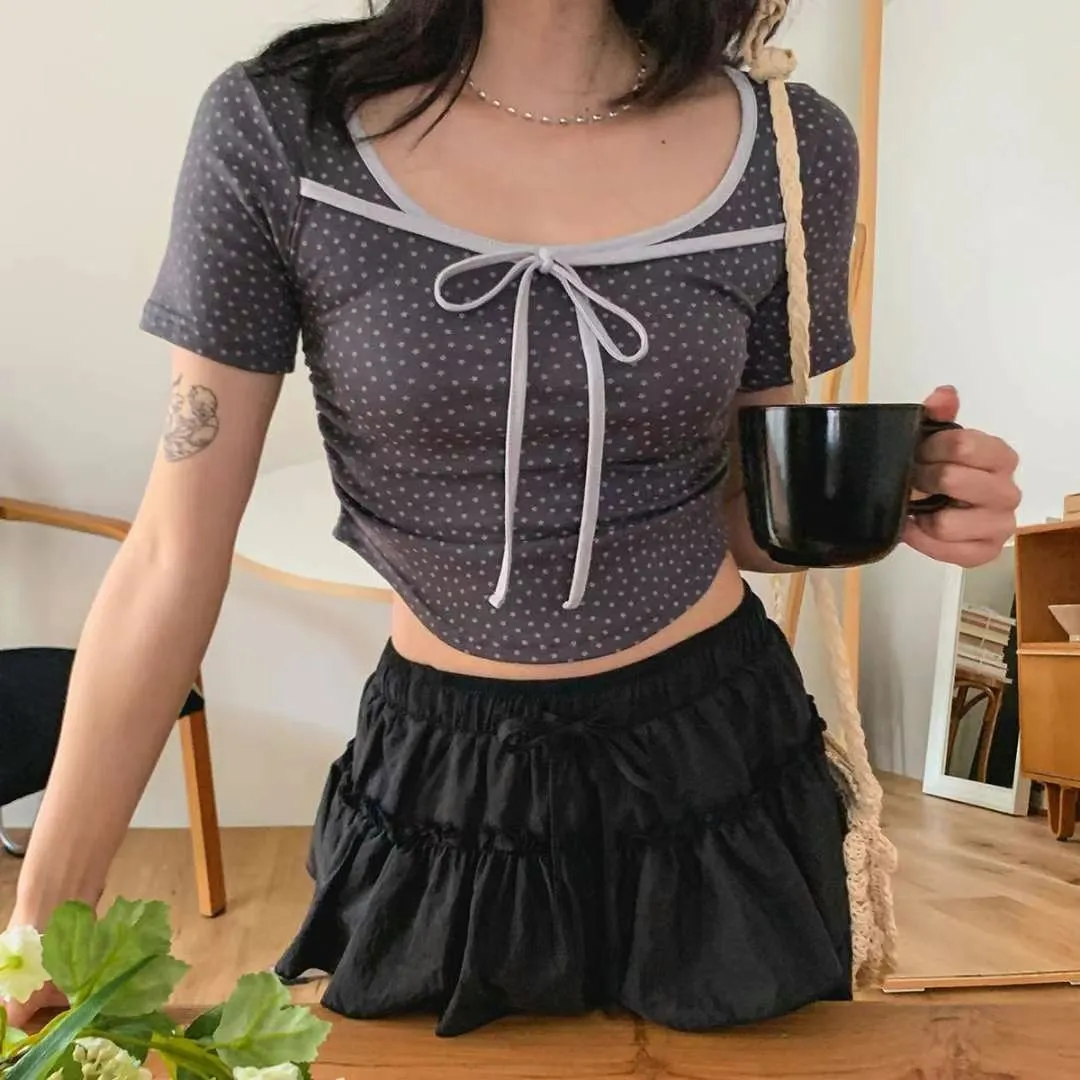 正韓胸前綁帶側抓皺上衣