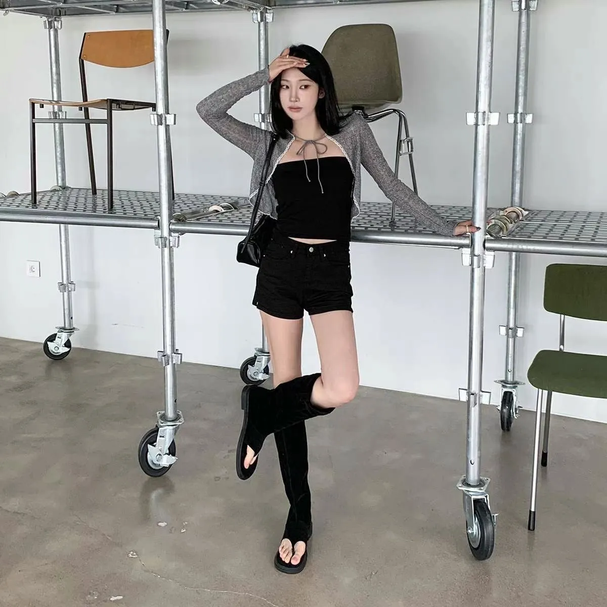 正韓蕾絲邊綁帶小外罩