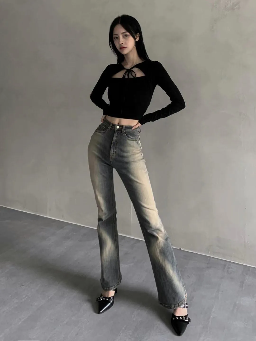 正韓吊帶短外套蝴蝶結喇叭袖上衣