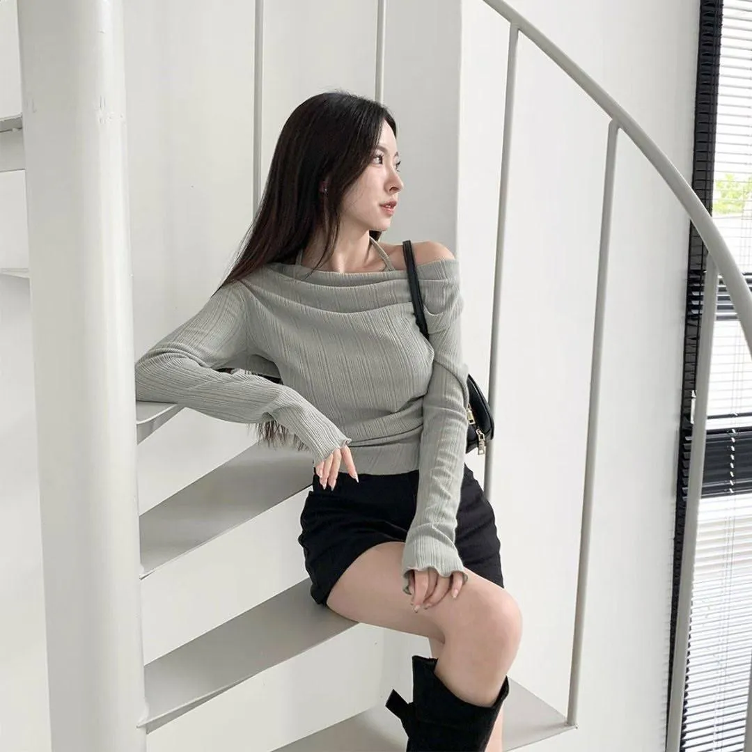 正韓布拉德露肩針織衫