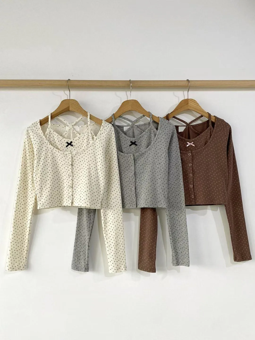 正韓小碎花開杉兩件套裝