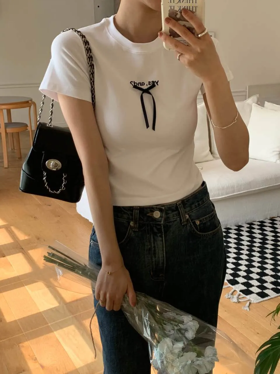 ️正韓 親膚蝴蝶結彈力上衣