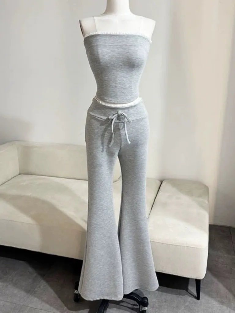 正韓 蕾絲彈力喇叭平口套裝