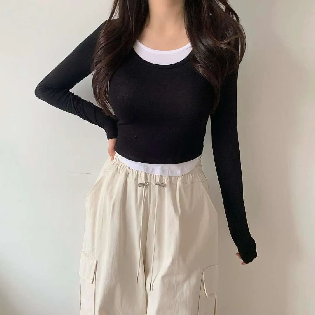 正韓拼接層次假兩件上衣