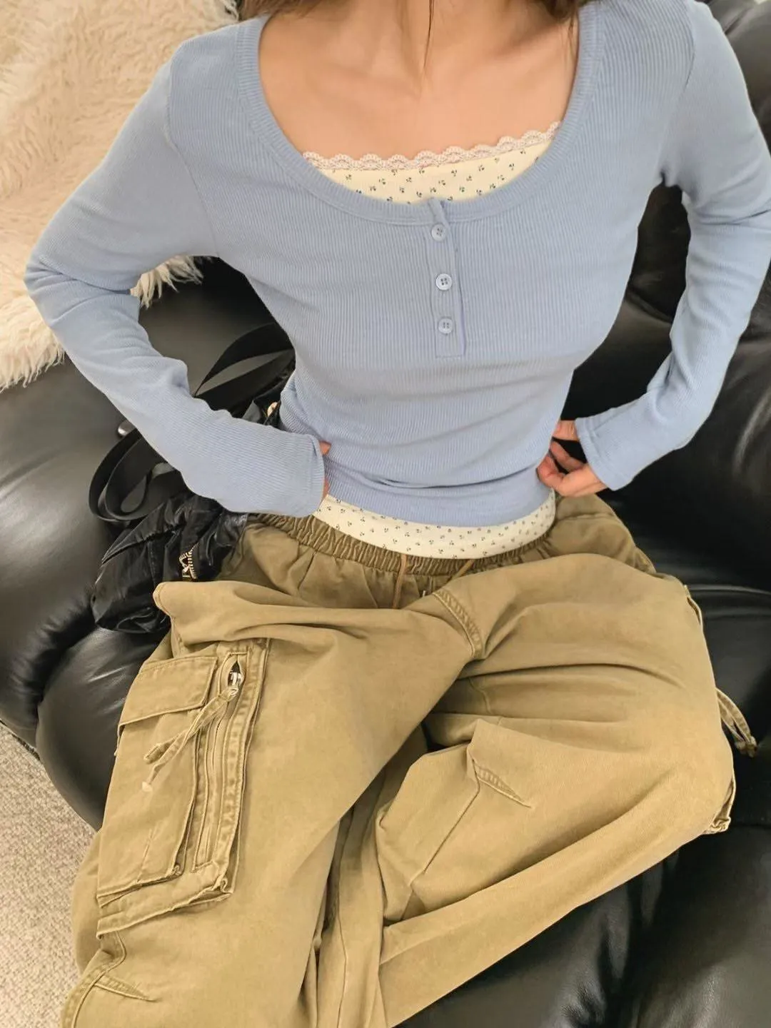 正韓假兩件小碎花上衣