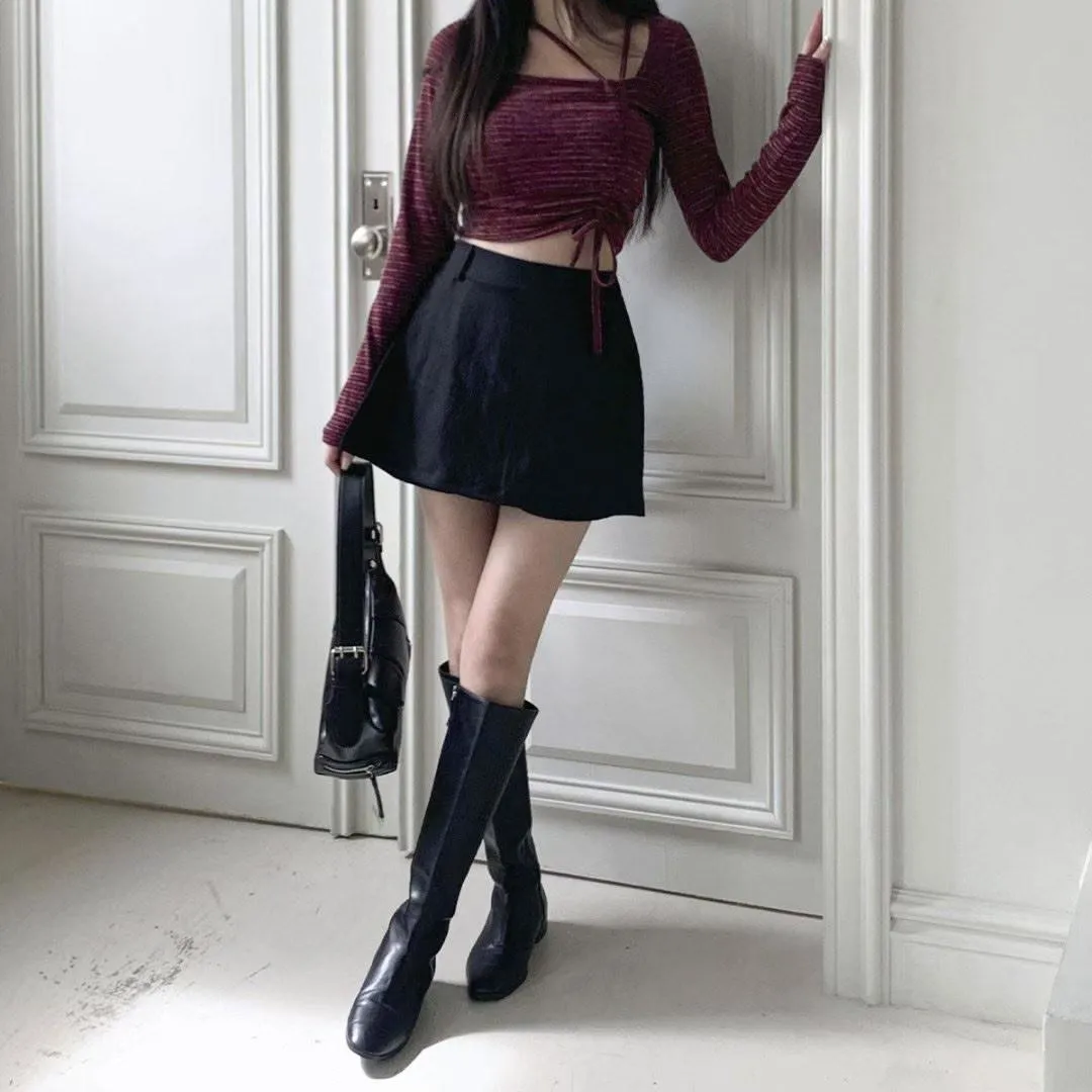 正韓綁帶伸縮不規則修身上衣