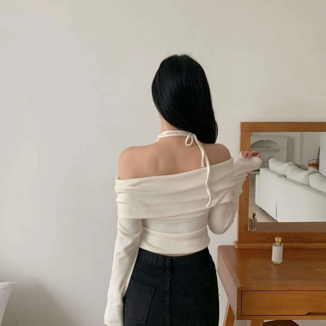 正韓綁帶露肩上衣