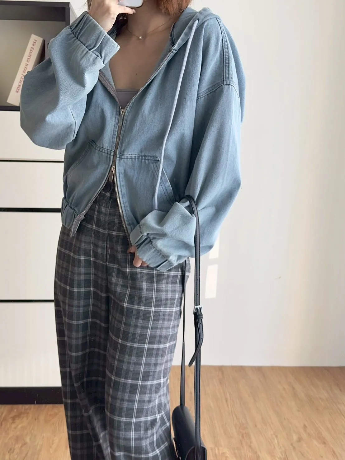 牛仔連帽拉鍊外套