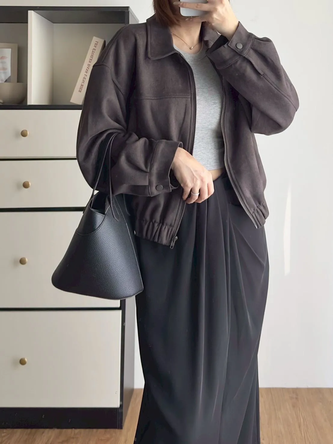 翻領麂皮拉鏈外套