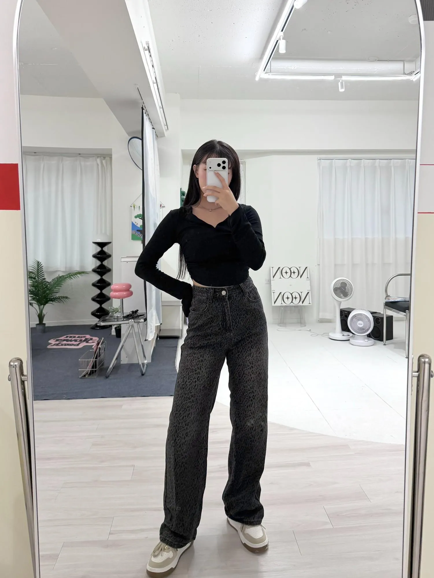 低調黑灰豹紋直筒褲