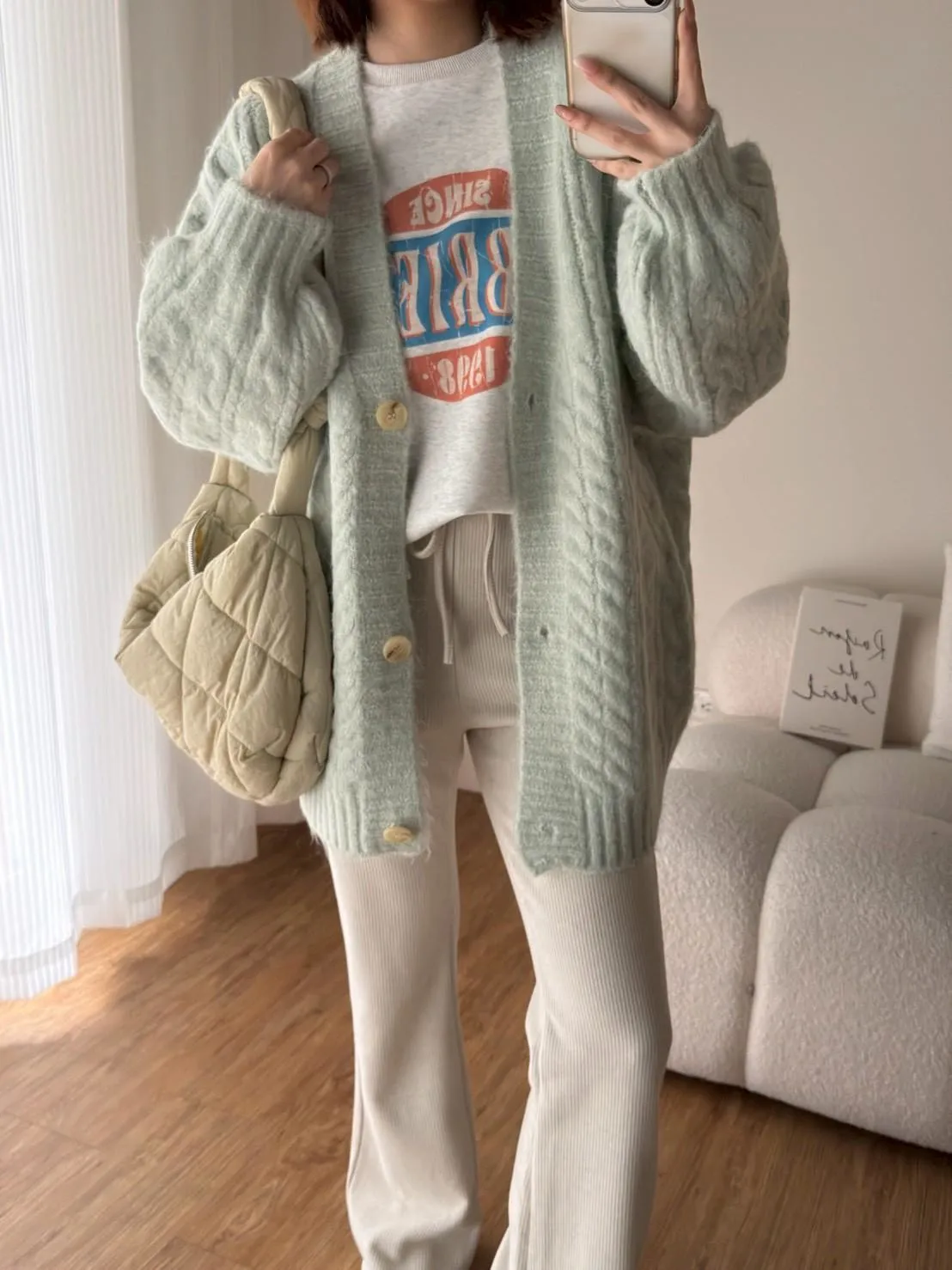 大版花苞袖麻花針織外套