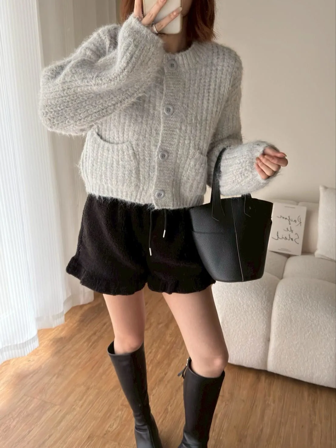 北極絨雙口袋排釦外套