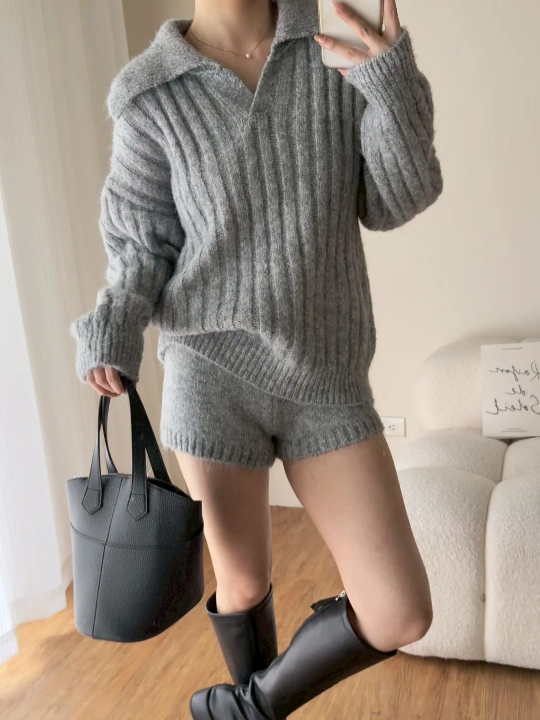 POLO領坑條毛衣➕短褲套裝