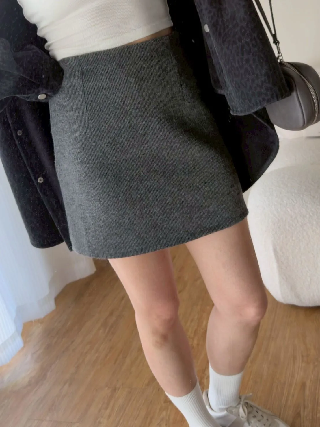 羊絨坑條半裙 (有內裡)