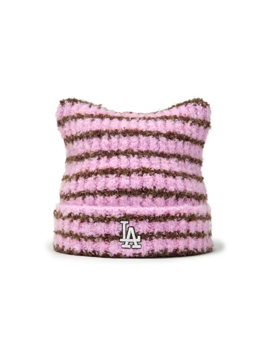 MLB條紋貓耳毛帽.