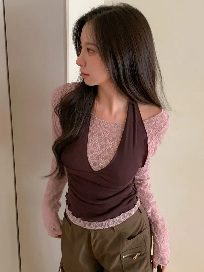 正韓蕾絲掛脖兩件套