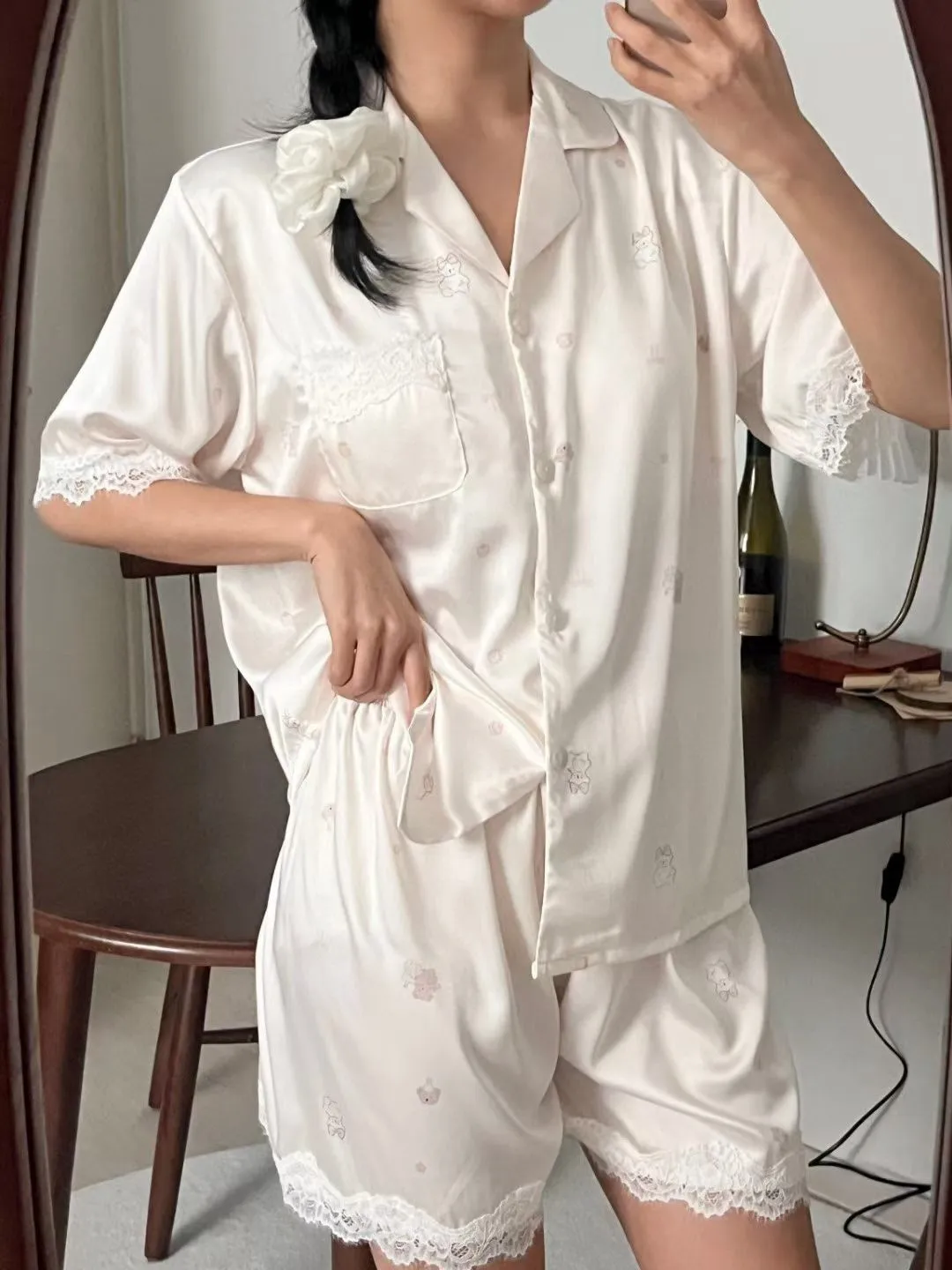 正韓小熊蝴蝶結睡衣套裝