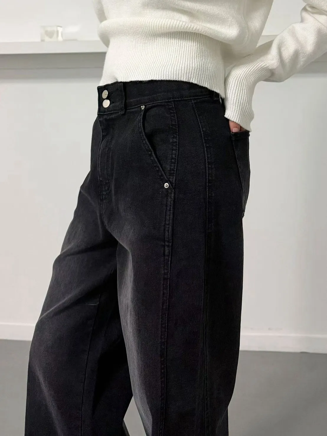 OPPAN正韓No.504 側開衩寬版牛仔褲