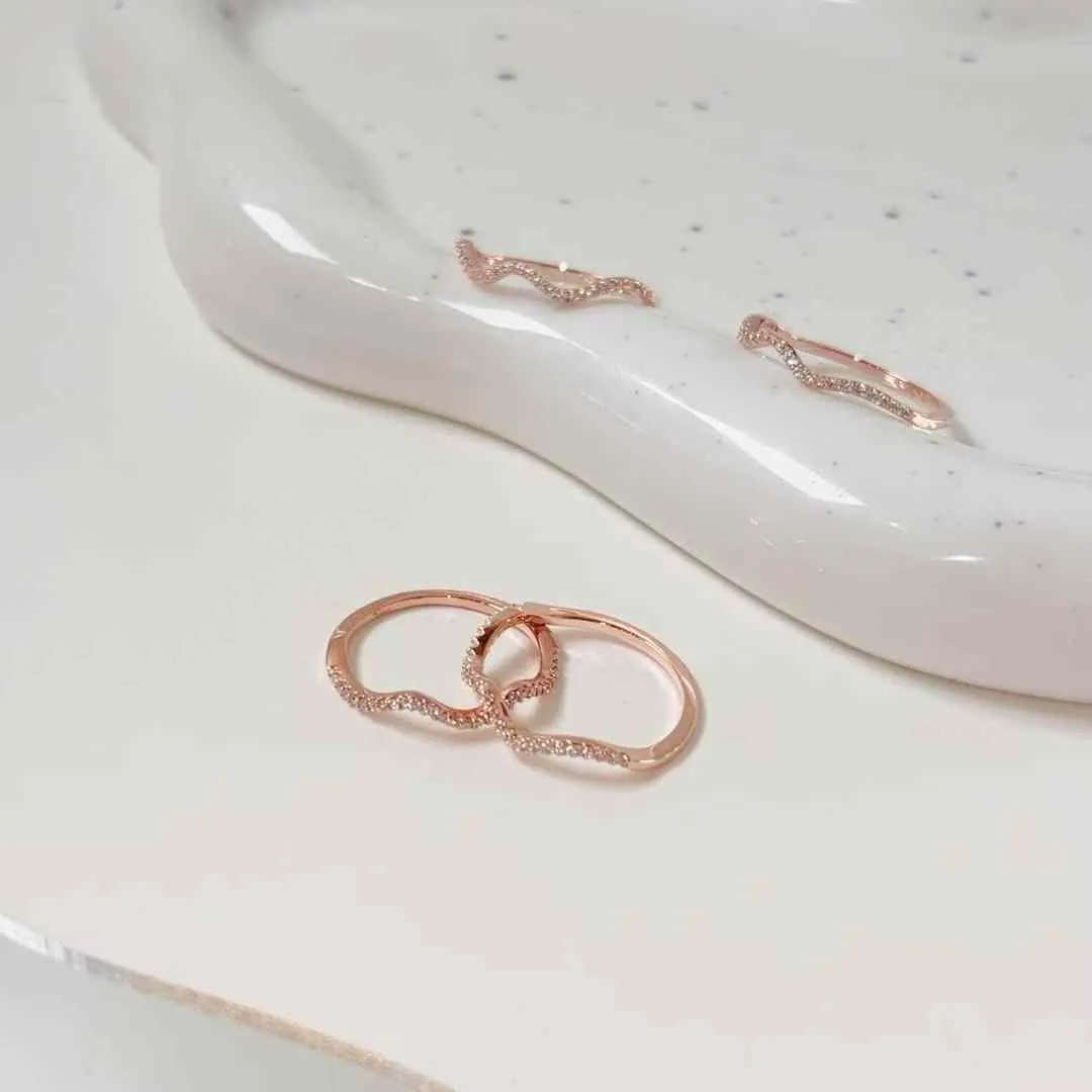 簡約波浪碎鑽細戒（合金）