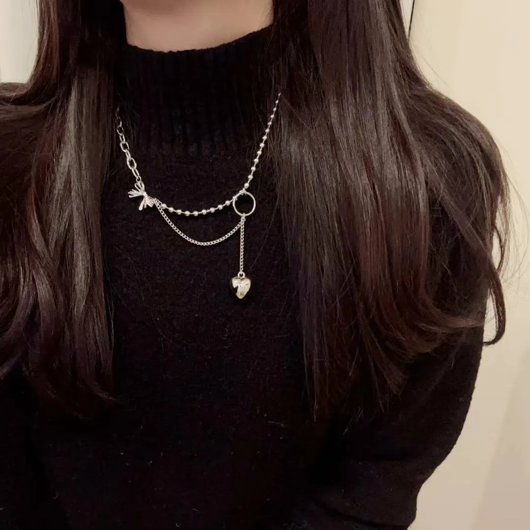 直播爆款-圓珠重工風蝴蝶結愛心項鍊