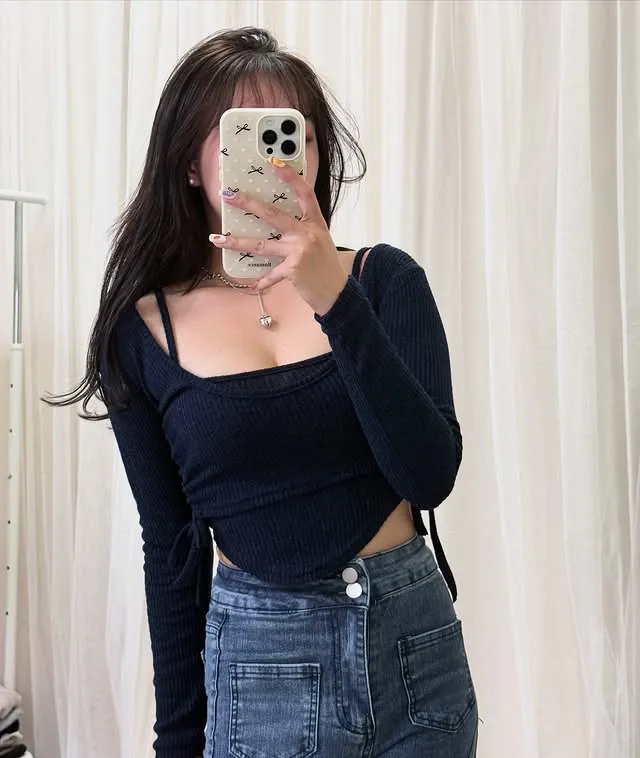 正韓褶皺優雅側腰縮邊兩件套裝