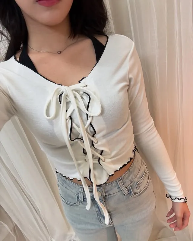 正韓Y2K綁繩顯瘦上衣（掛脖小可愛可加購）