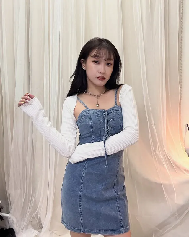 正韓彈力牛仔綁繩洋裝