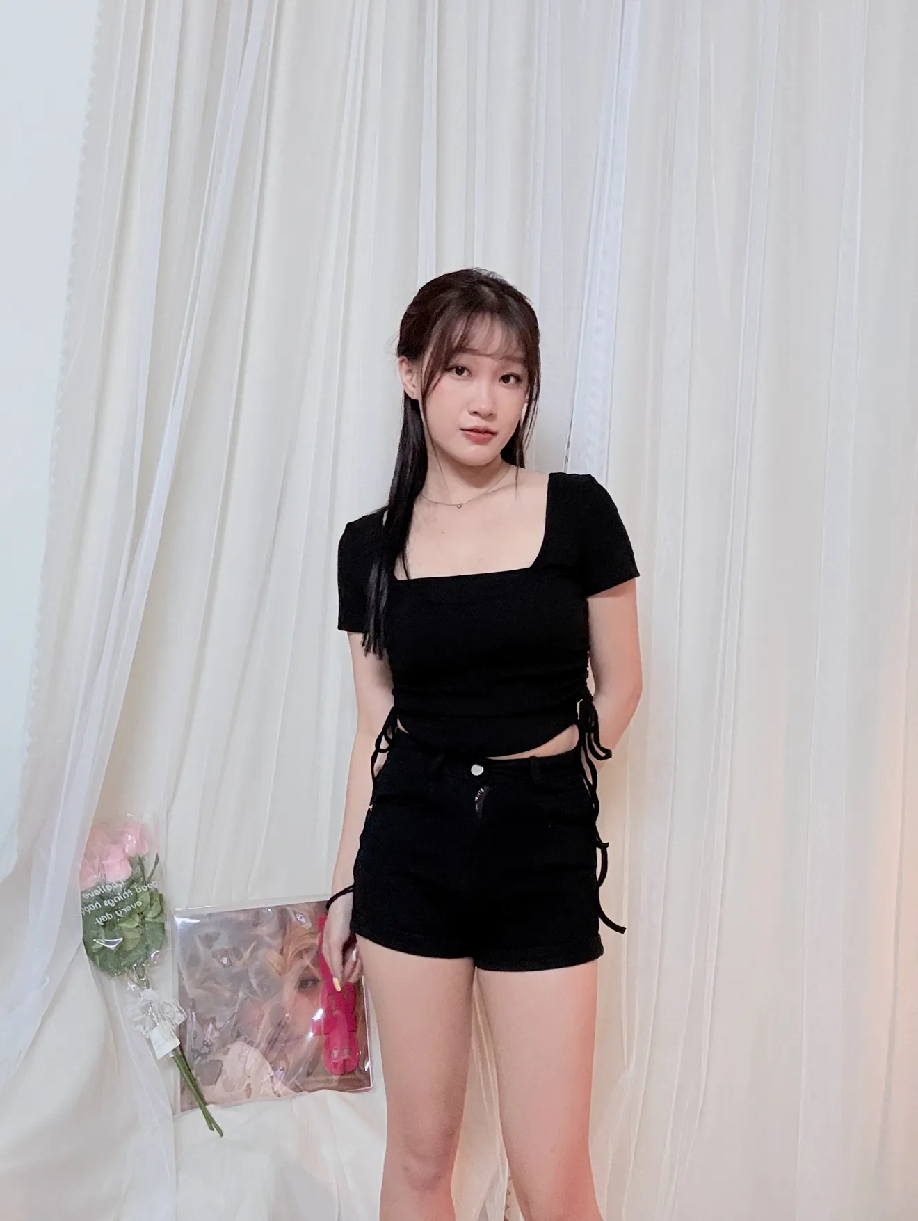 韓系顯瘦-兩側抽繩真兩件式Bratop套裝