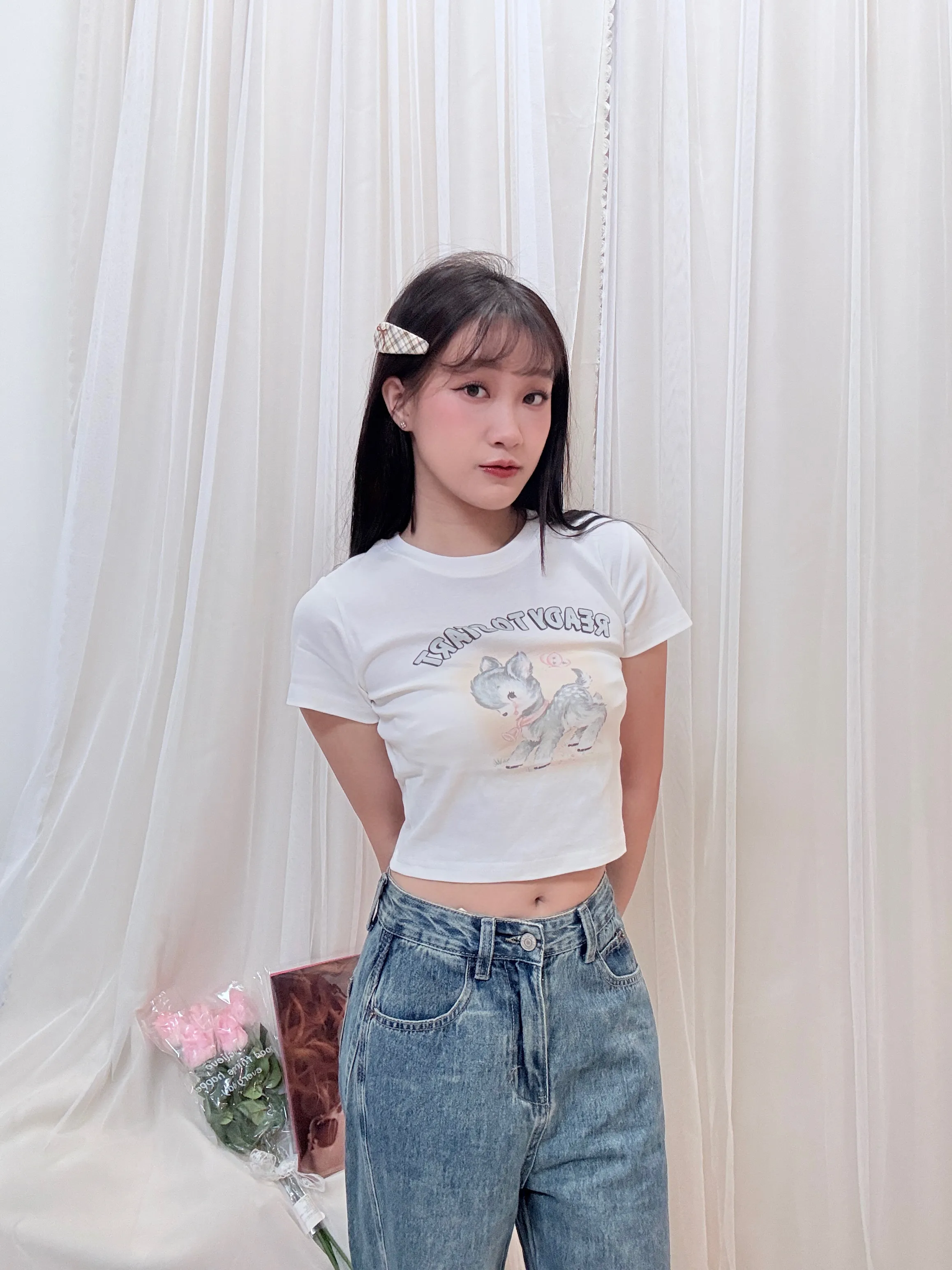 日常可愛-甜辣小鹿斑比卡通圓領小T