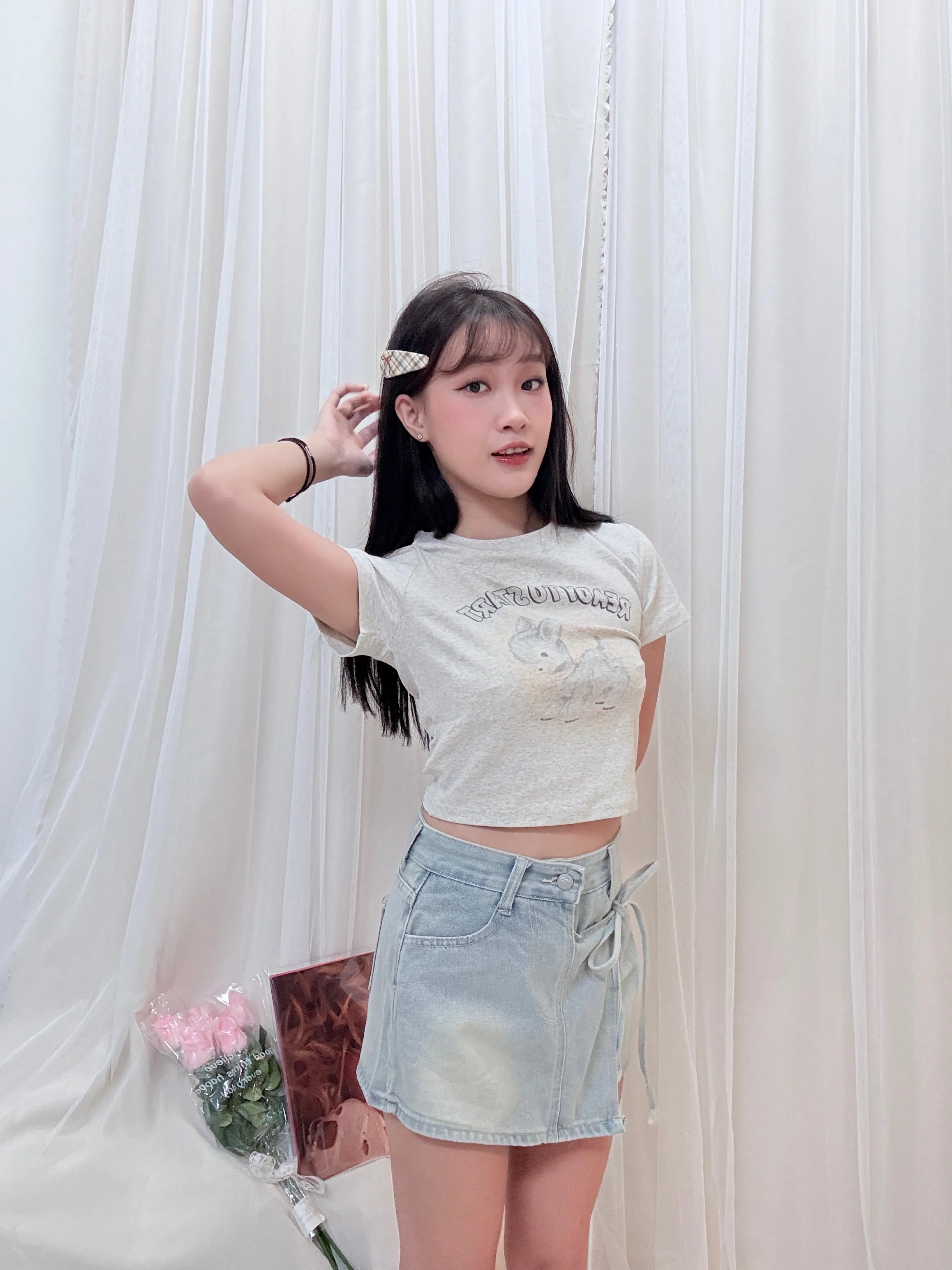 百搭仔裙-高腰綁帶不規則A字牛仔裙