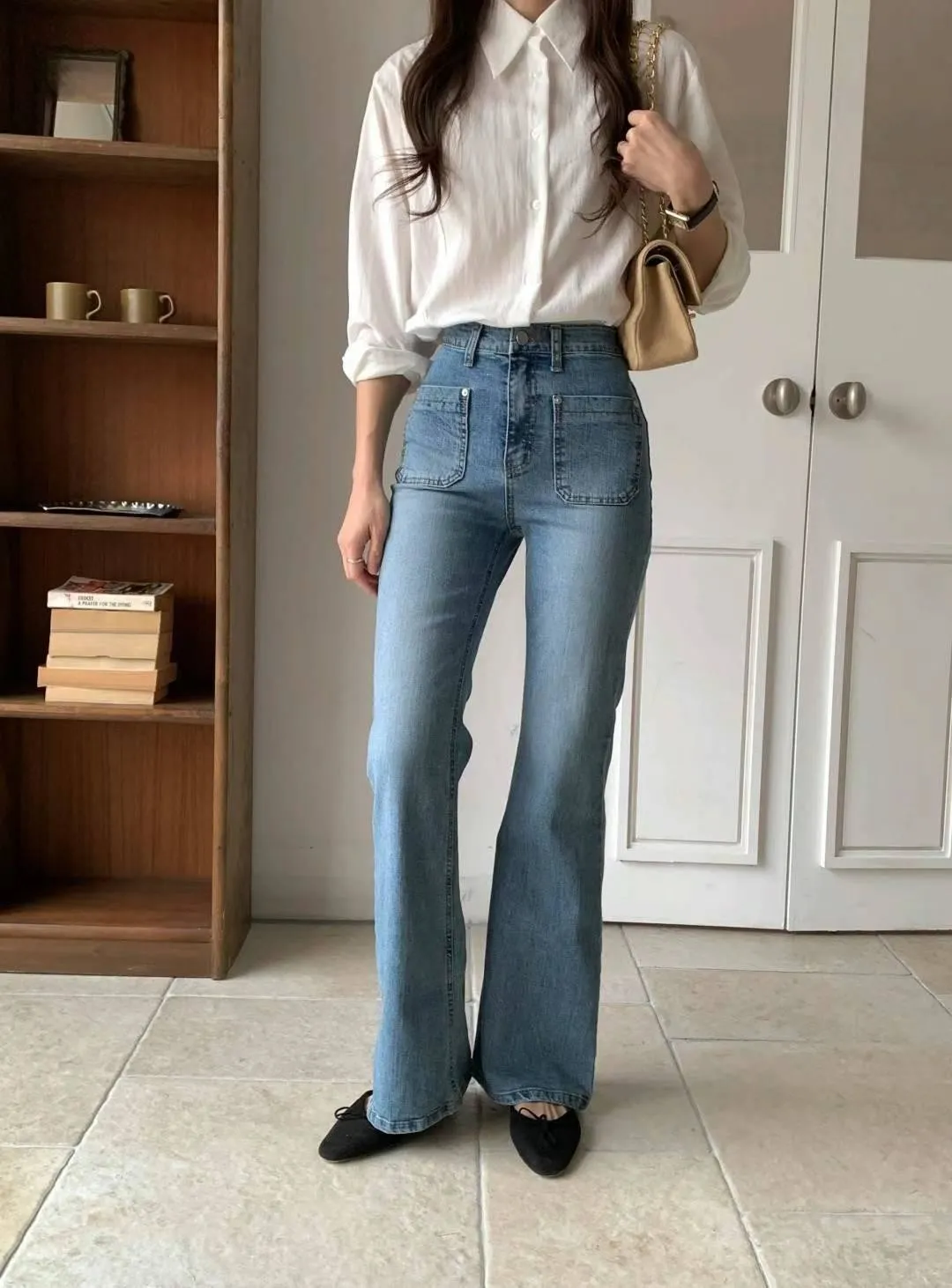 正韓雙口袋修身顯瘦長褲