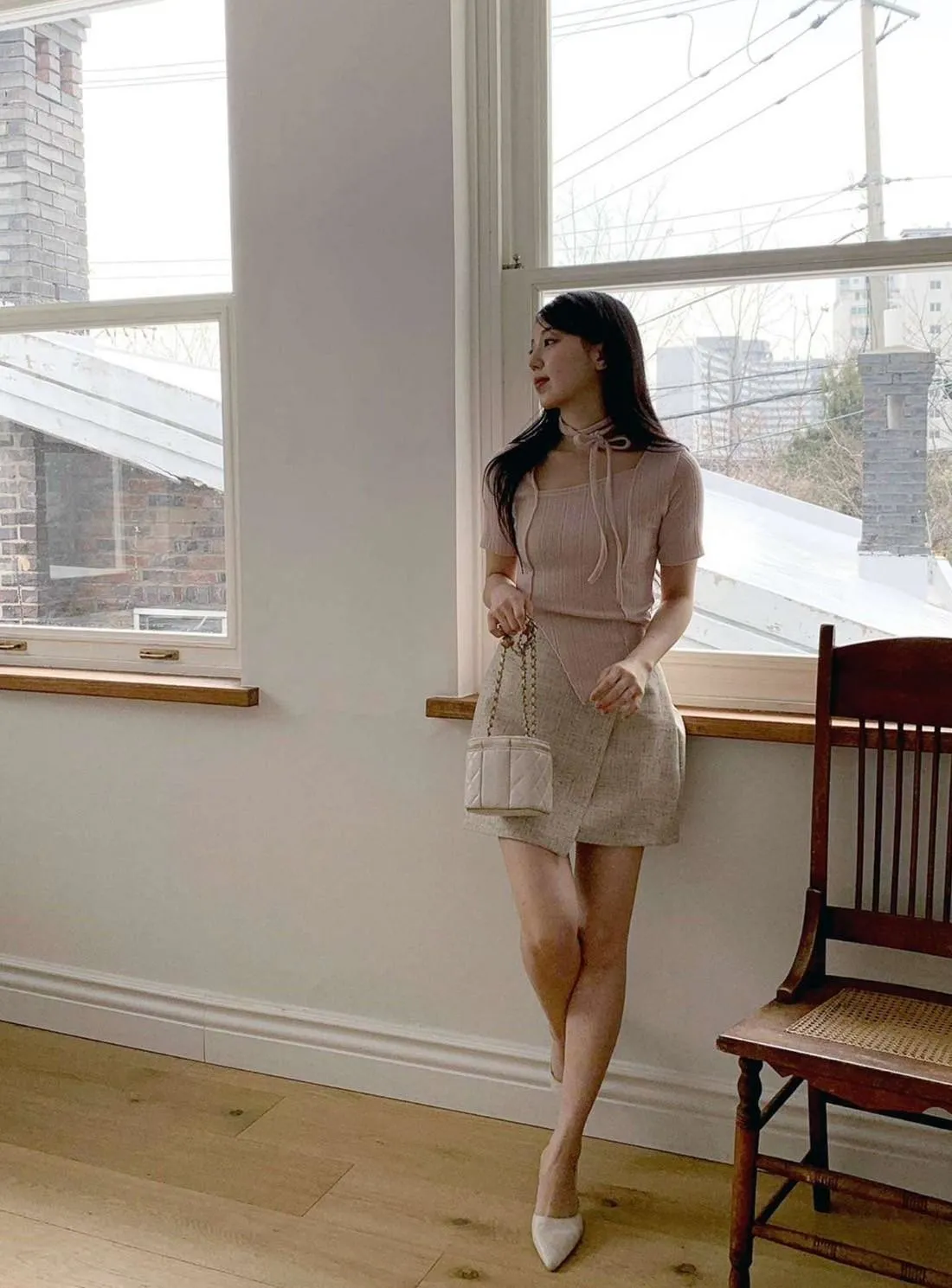 正韓飄帶掛薄針織衫