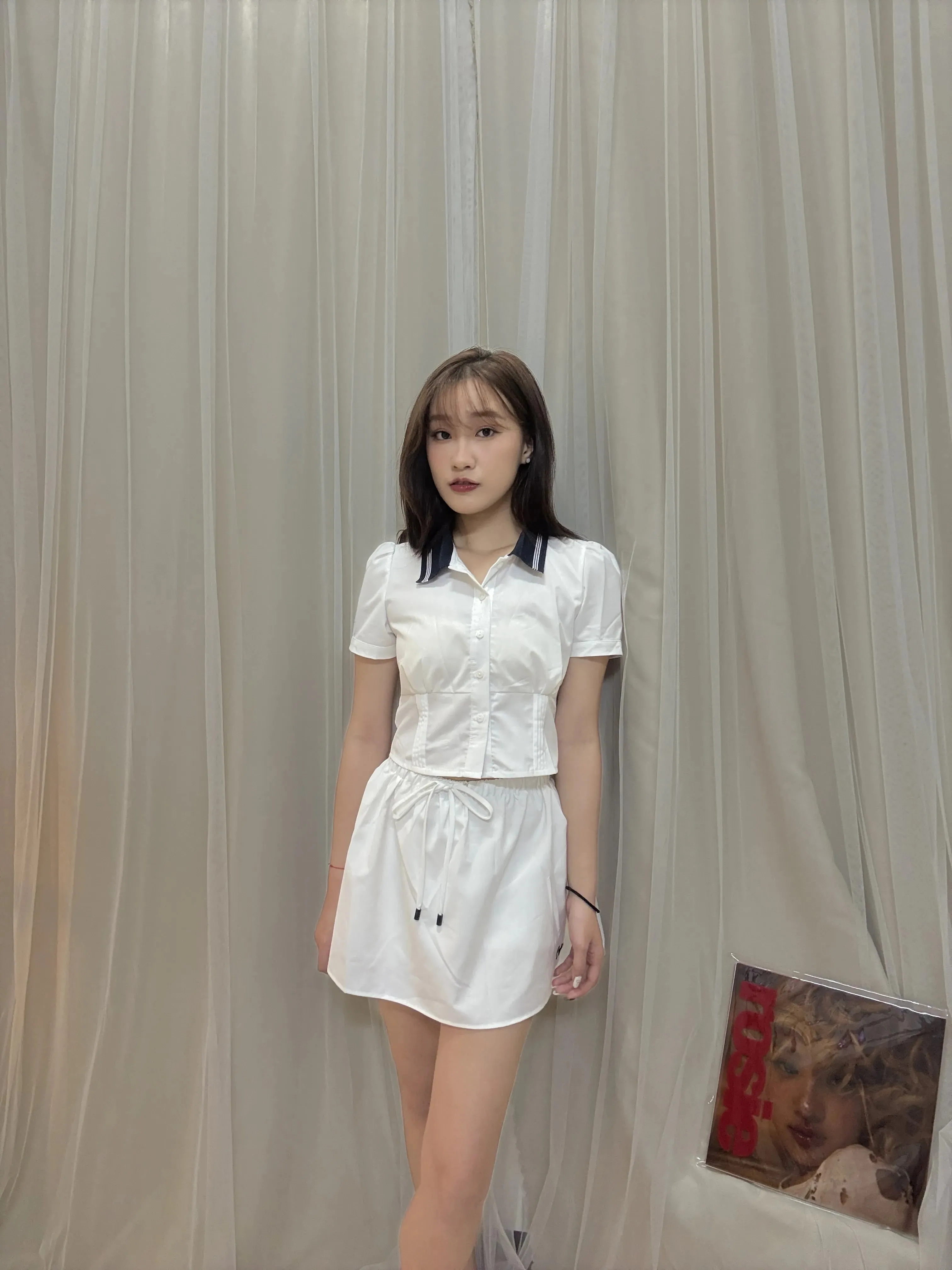 學院少女風-顯瘦短款百搭短袖襯衫上衣+休閒短裙半身裙套裝