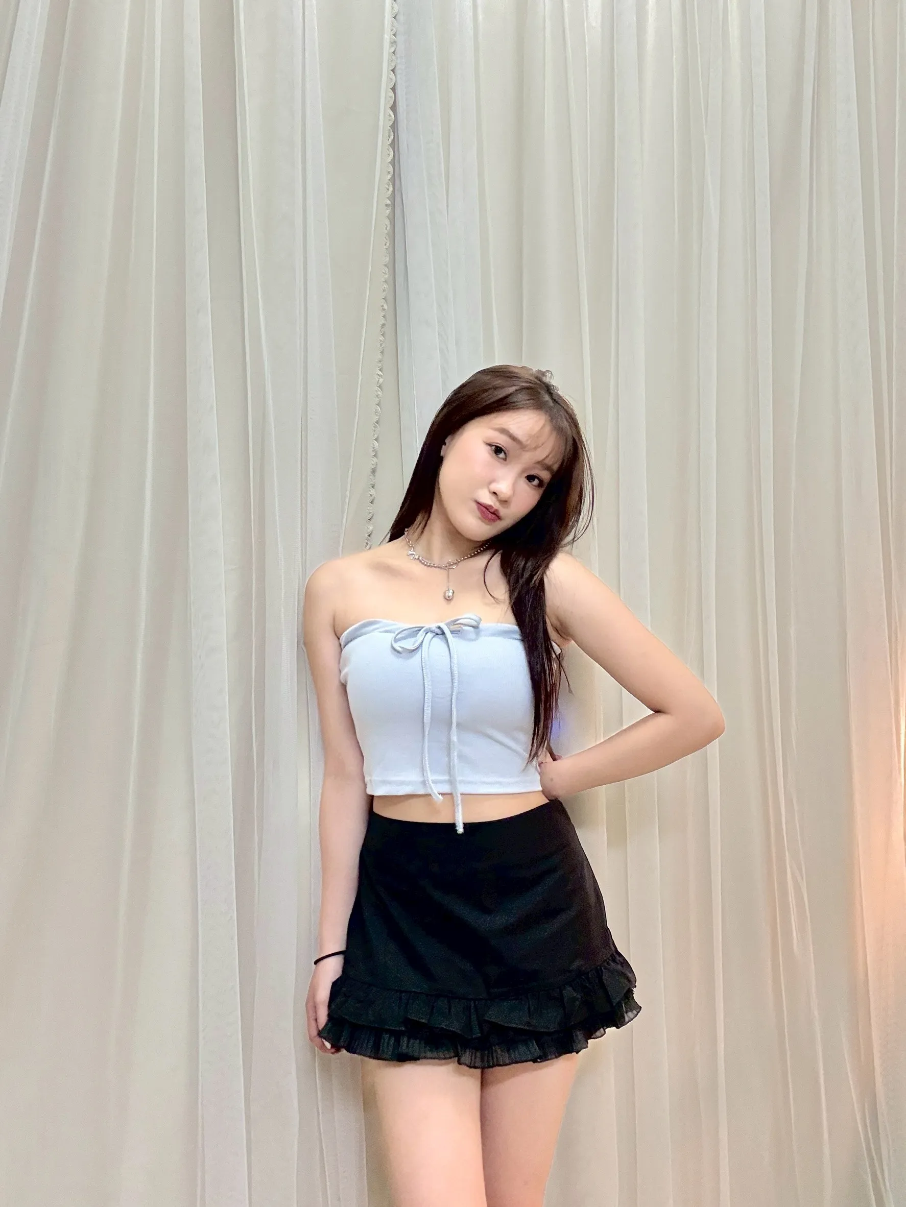 性感韓女-平口前抽繩罩杯背心