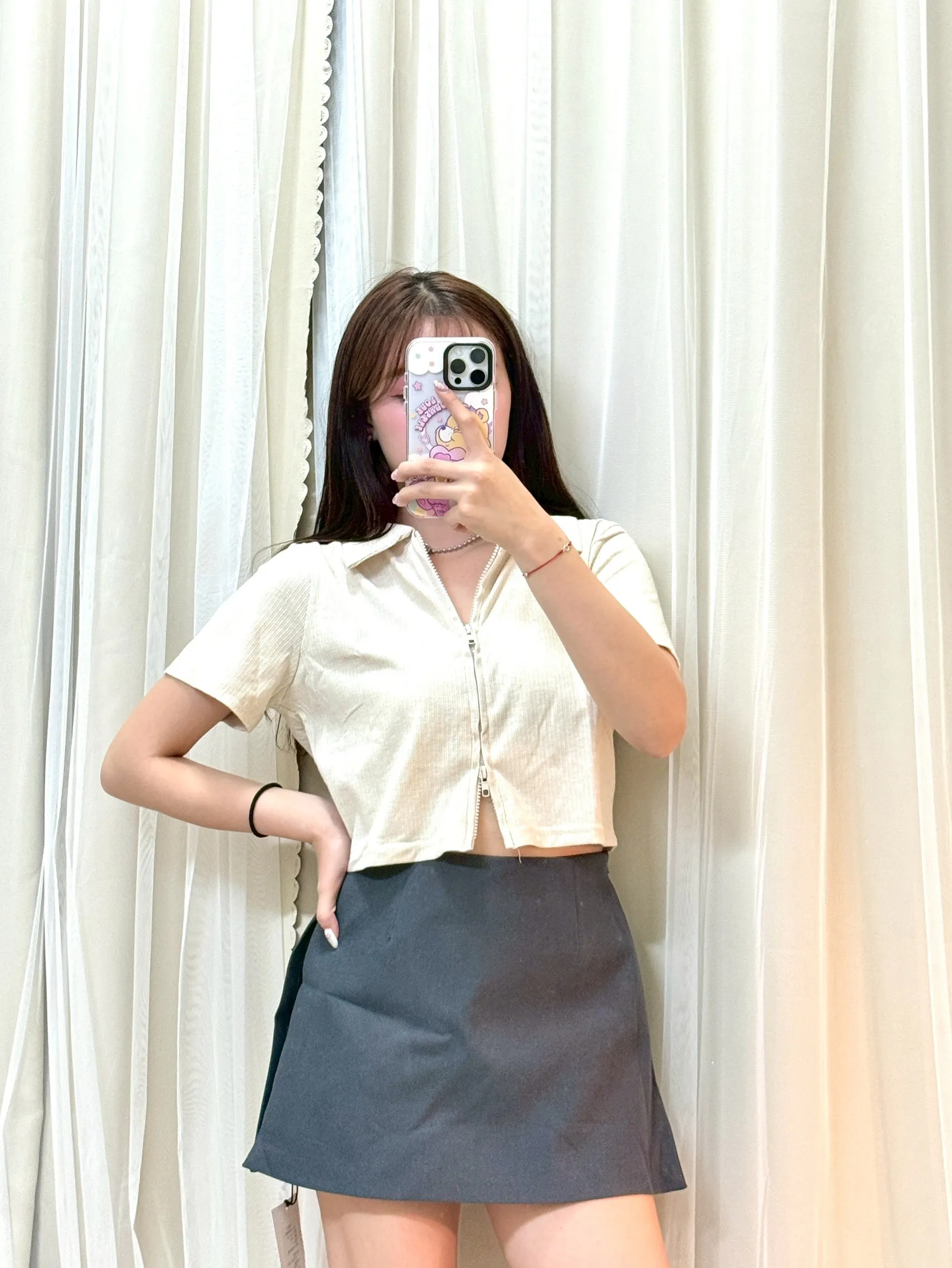 韓系穿搭-翻領雙拉鍊涼感短袖上衣