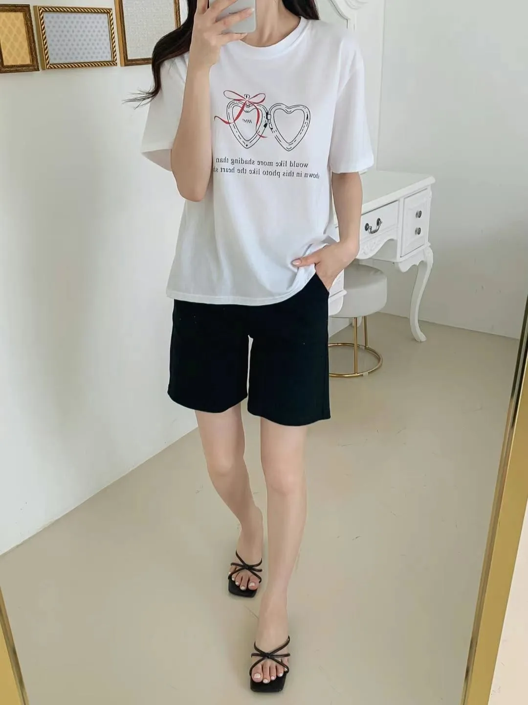 正韓雙愛心蝴蝶結T