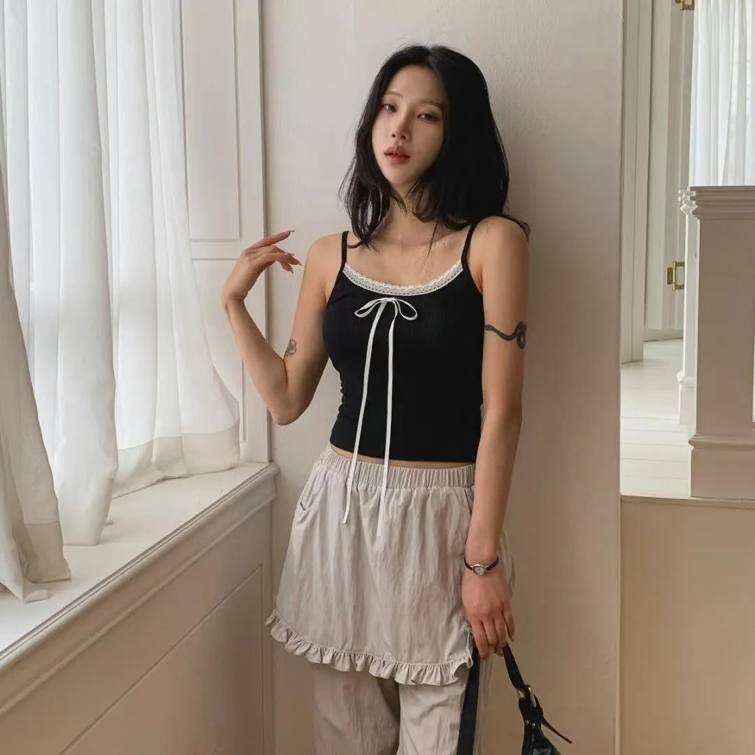 正韓蕾絲邊蝴蝶結小背心