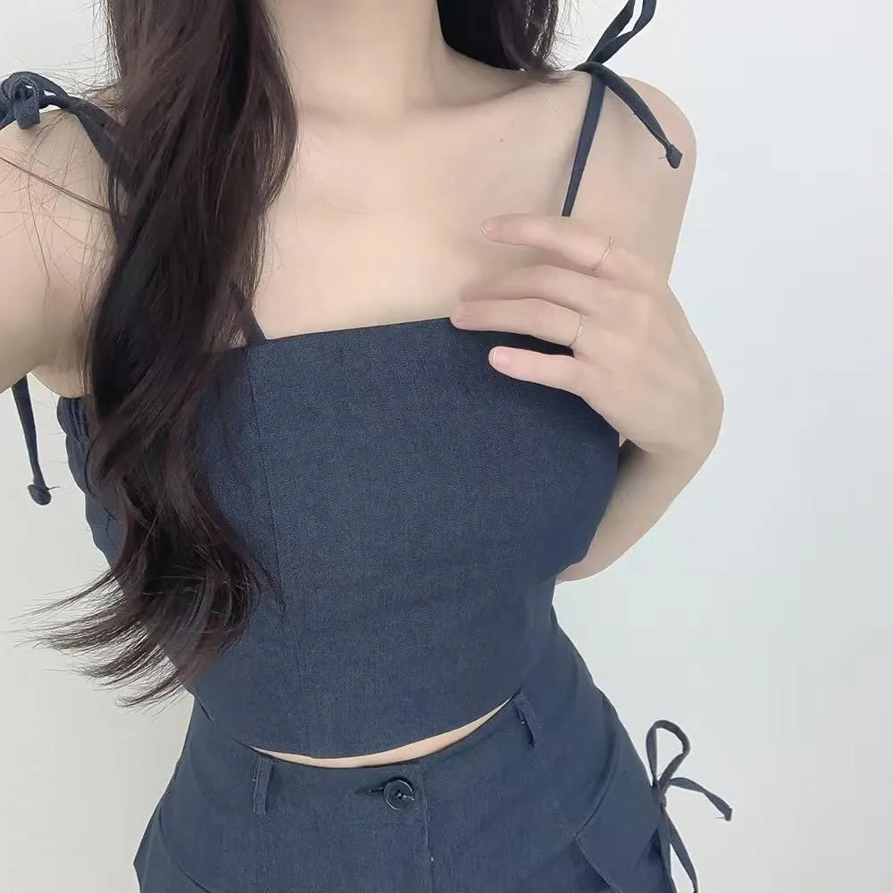 正韓雙綁帶牛仔套裝