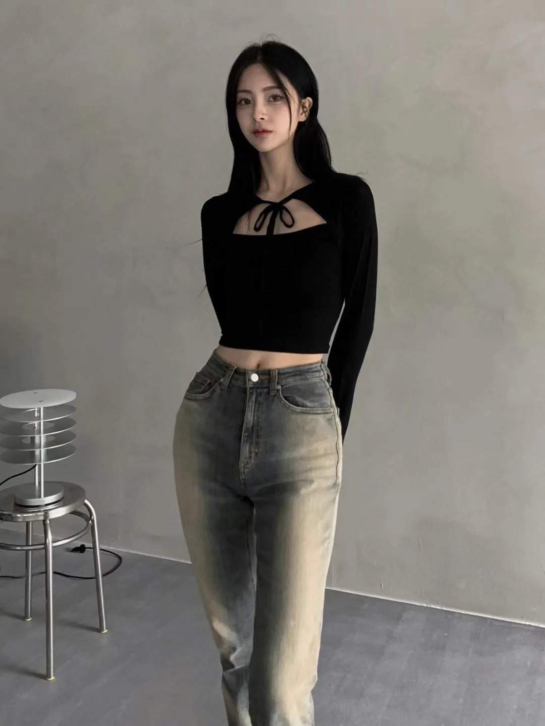 正韓吊帶短外套蝴蝶結喇叭袖上衣