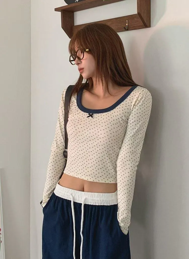 正韓雙拼小碎花修身上衣