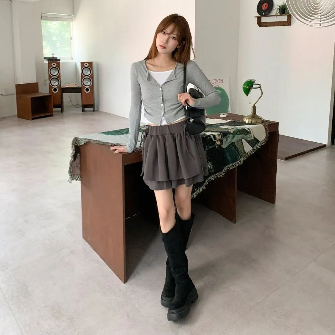 正韓拼色背心假兩件開衫