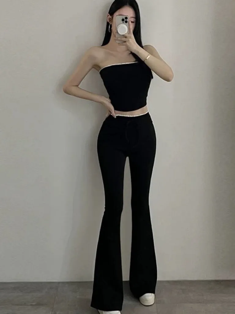 正韓 蕾絲彈力喇叭平口套裝